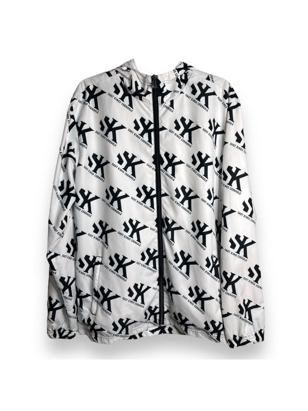 Cornhole Windbreaker Black and White Jacket Shot King Cornhole Logo Size Large